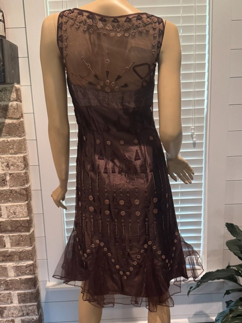 Sue Wong Y2K Hand Beaded Evening Gown Brown Chocolate Gold Midi NWT 6 G7 - Picture 6 of 6